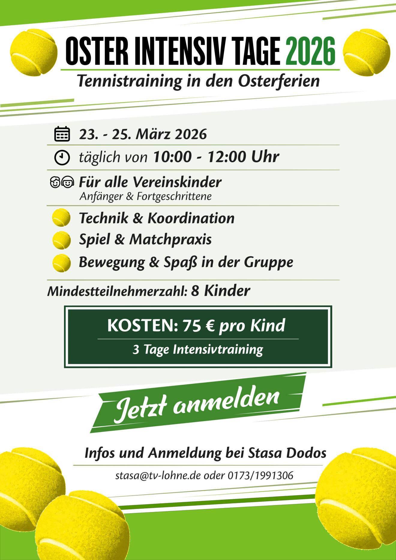 Tennis-Intensivkurse für TVL-Kinder &amp; Jugendliche in den Osterferien 🎾