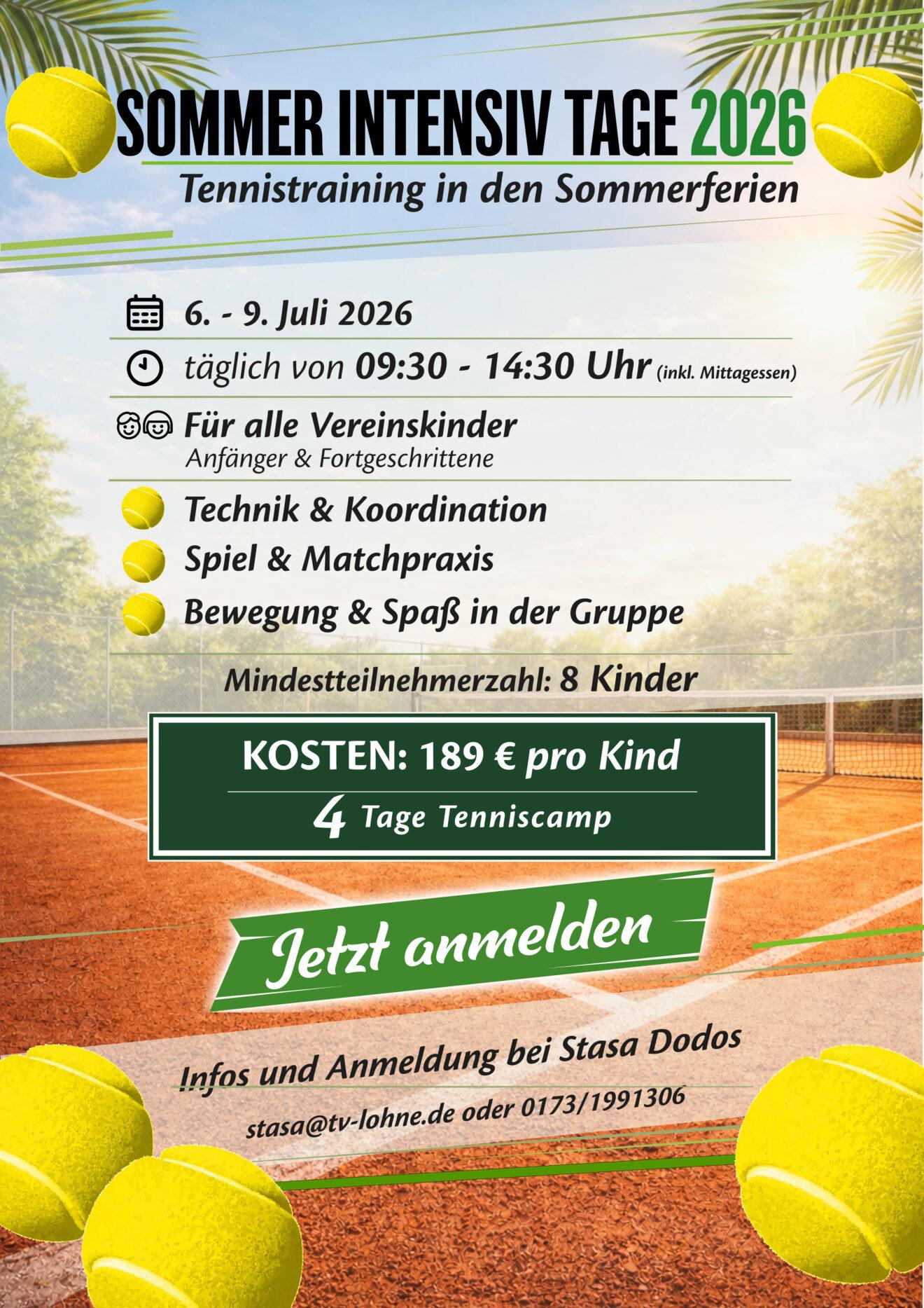 Tennis-Intensivkurs für TVL-Kinder &amp; Jugendliche in den Sommerferien🎾